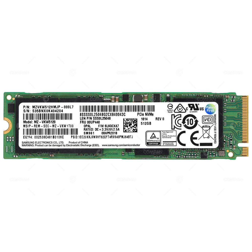 00UP440 IBM 512GB M.2 2280 SSD NVME PCIE MLC SSS0L25048, MZVKW512HMJP-000L7, SM961, MZ-VKW5120